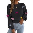 thumbnail image 2 of Sweater With Long Sleeves Women's Fashion Fall And Winter Contrast Bow Waist Sleeve Loose Sweater Pullover Tops Black Xl, 2 of 9
