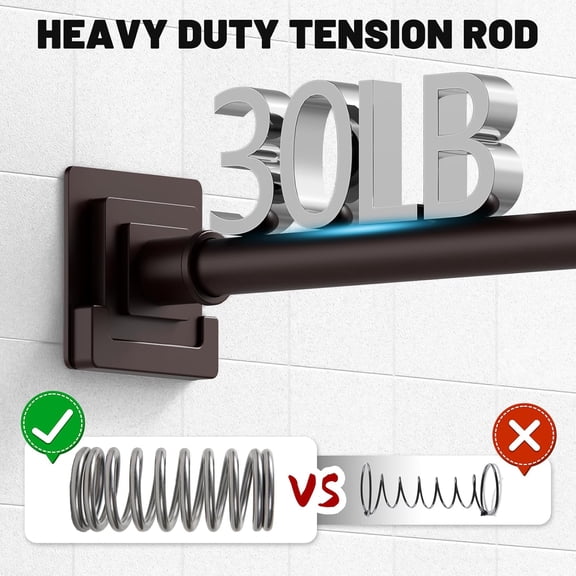 JUNCHI-Brown Shower Curtain Rod 31-68 inches, Stainless Steel Shower Rod & Tension Rod, Adjustable Tension Shower Curtain Rod for Bathroom, Windows, Closet