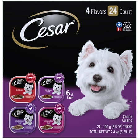 CESAR Wet Dog Food Classic Loaf in Sauce Beef Recipe, Filet Mignon, Grilled Chicken, & Porterhouse Steak Flavors Variety Pack, (24) 3.5 oz. (Best Dog Food For Jack Russell Dog)