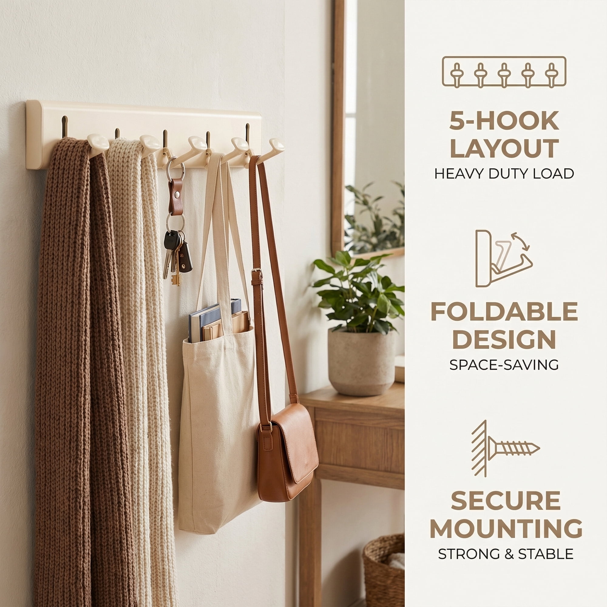 Unique Bargains Coat Rack Wall Mount Aluminum Alloy Hook for Entryway Milk White 14.2*2.2in