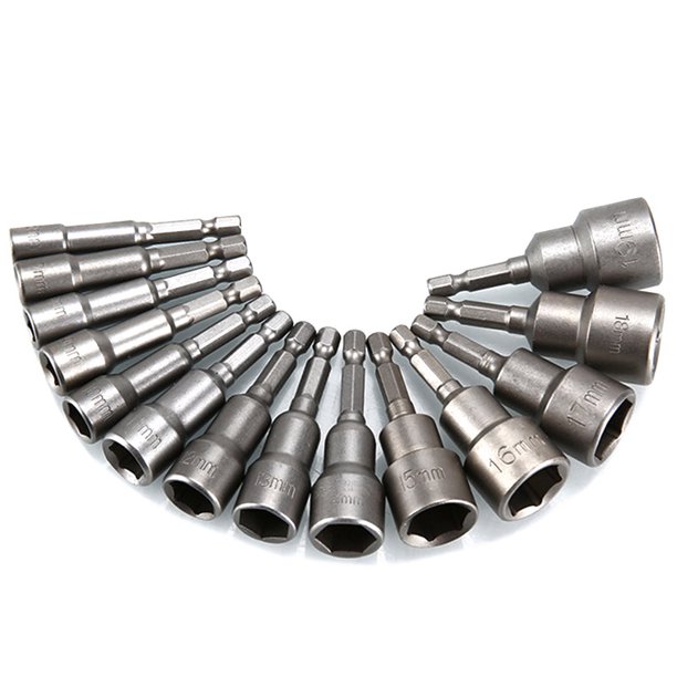 14 Pieces of 6mm19mm Impact Nut Driver Kit for Quick Change of Metric Socket 6.35mm