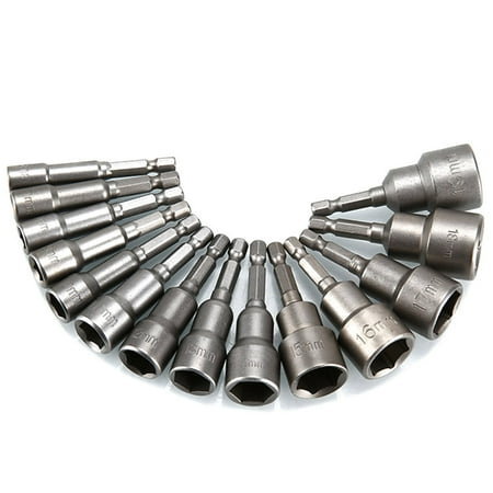 

14 Pieces of 6mm-19mm Magnetic Impact Nut Driver Kit for Quick Change of Metric Socket 6.35mm Hexagon Bit Adapter