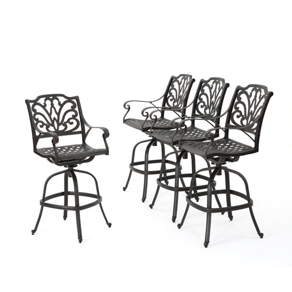 GDF Studio Fonzo Outdoor Cast Aluminum 29.5 Inch Swivel Barstools, Set of 4, Bronze