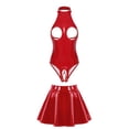 thumbnail image 3 of Conjunto de lencería de charol con aspecto mojado para mujer, mono con copa abierta y sin entrepierna, falda acampanada con cremallera, disfraces para discoteca, 3 of 5