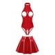 thumbnail image 3 of Conjunto de lencería de charol con efecto mojado para mujer, body con escote halter, copa abierta, sin entrepierna, falda acampanada con cremallera, disfraces de discoteca, 3 of 5