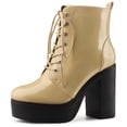 thumbnail image 1 of Unique Bargains Women's Zip Platform Chunky Heel Combat Boots, 1 of 6