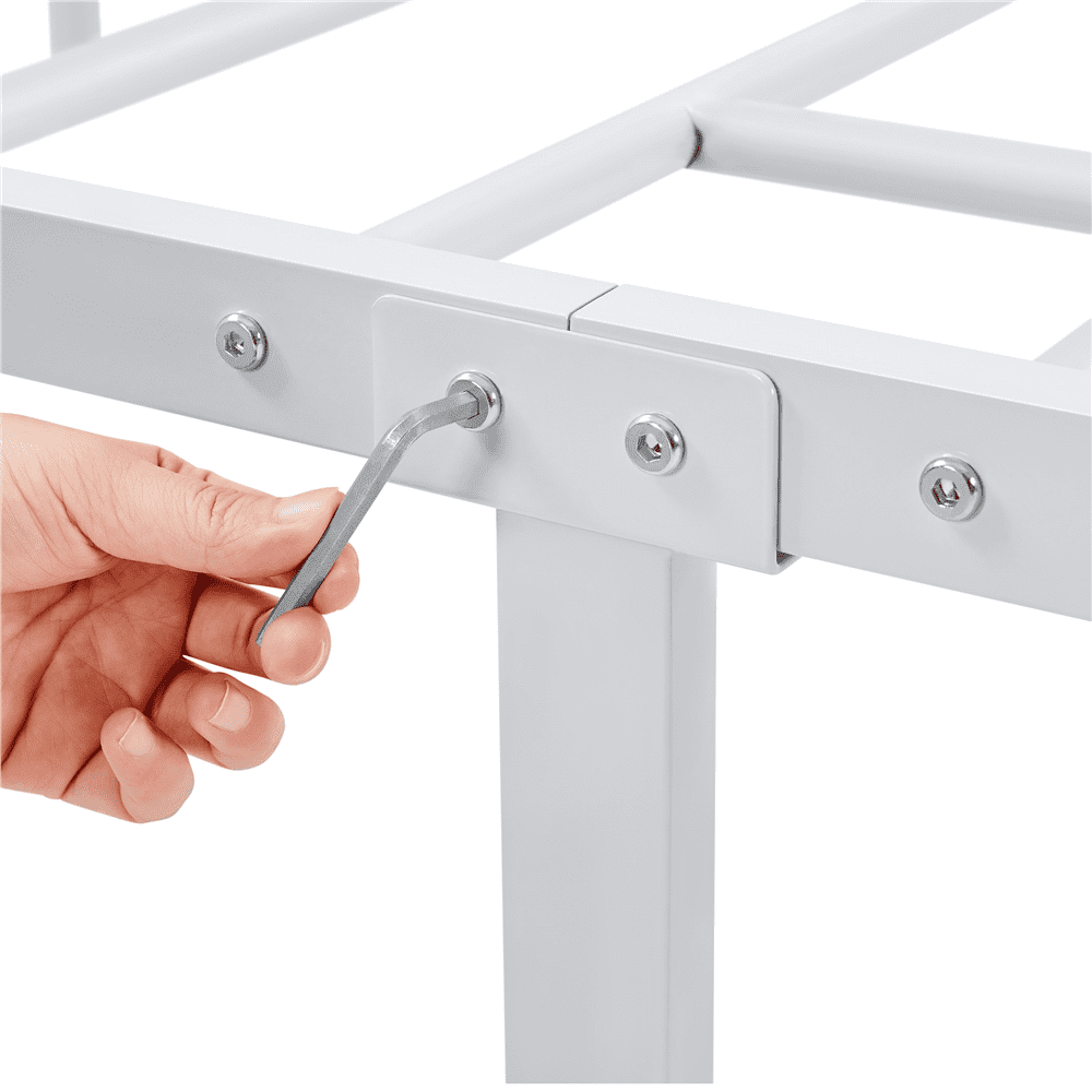 Fullfurnique Metal Adult Platform Bed with Arrow Design Headboard and Footboard, Twin, White