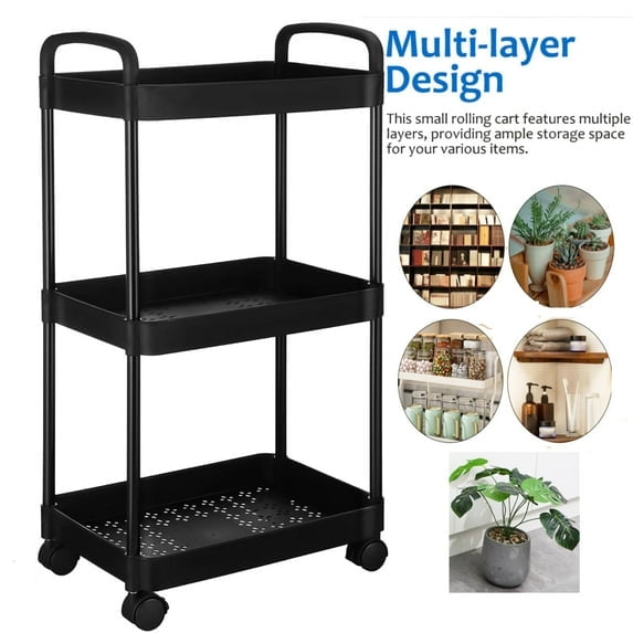 Storage Rolling Cart, 3 Tier Laundry Room Organization Utility Cart Bathroom Organizer Mobile Shelving Unit Shelves Multi-Functional Trolley, White