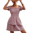 thumbnail image 1 of Vestido de una pieza de moda con hombros descubiertos y tejido jacquard con volantes y cintura ajustada para mujer, 1 of 6