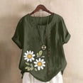 thumbnail image 2 of Cmfcve Women's Graphic Tops Short Sleeve Round Neck Cotton Linen Tee Shirt Breathable Henley Button Blouse, 2 of 4