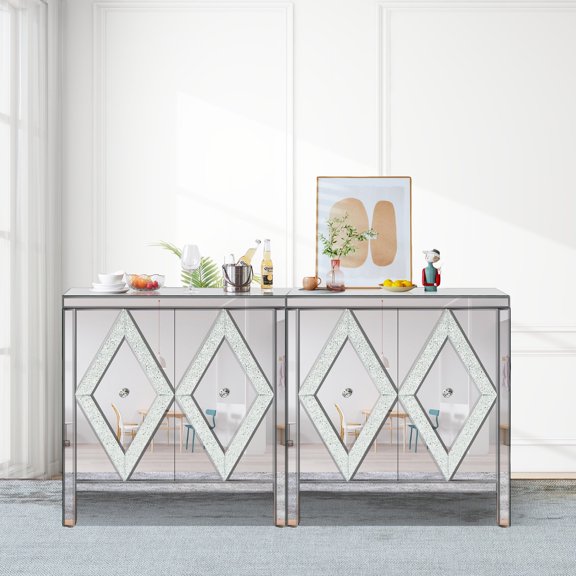 Newboti Furniture Storage Cabinet With Mirror Trim And Diamond Shape Design Spliced Combination For Living Room, Dining Room, Entryway, Kitchen 92463