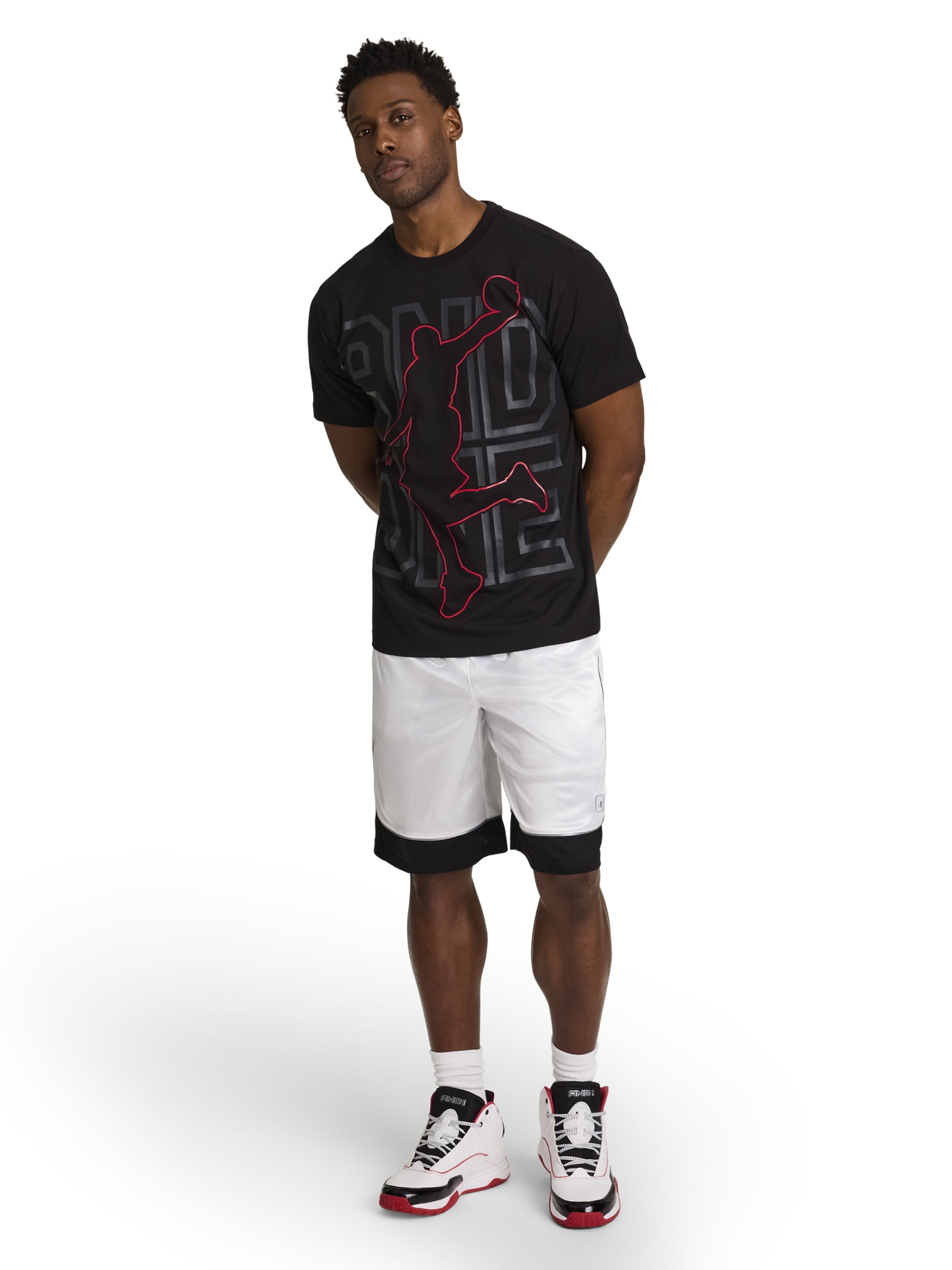 AND1 Men's and Big Men's All Court Colorblock Short, 11" inseam, up to Size 5XL
