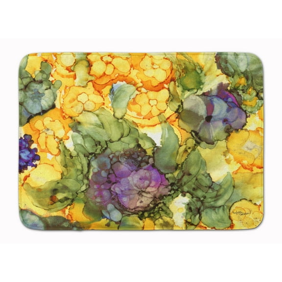Abstract Flowers Purple and Yellow Machine Washable Memory Foam Mat