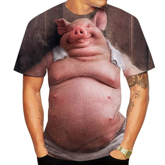 Funny Animal Pig 3D Print T Shirt Men's Casual Round Neck Short-Sleeve T-shirt