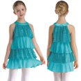 thumbnail image 3 of Niños Niñas lentejuelas brillantes moderno Jazz baile latino traje de actuación escalonado vestido con volantes Patchwork A-Line Ballet Unitards vestido, 3 of 5