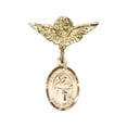 thumbnail image 1 of Gold Filled Baby Badge with St. Casimir of Poland Charm and Angel w/Wings Badge Pin 1 X 3/4 inches, 1 of 4