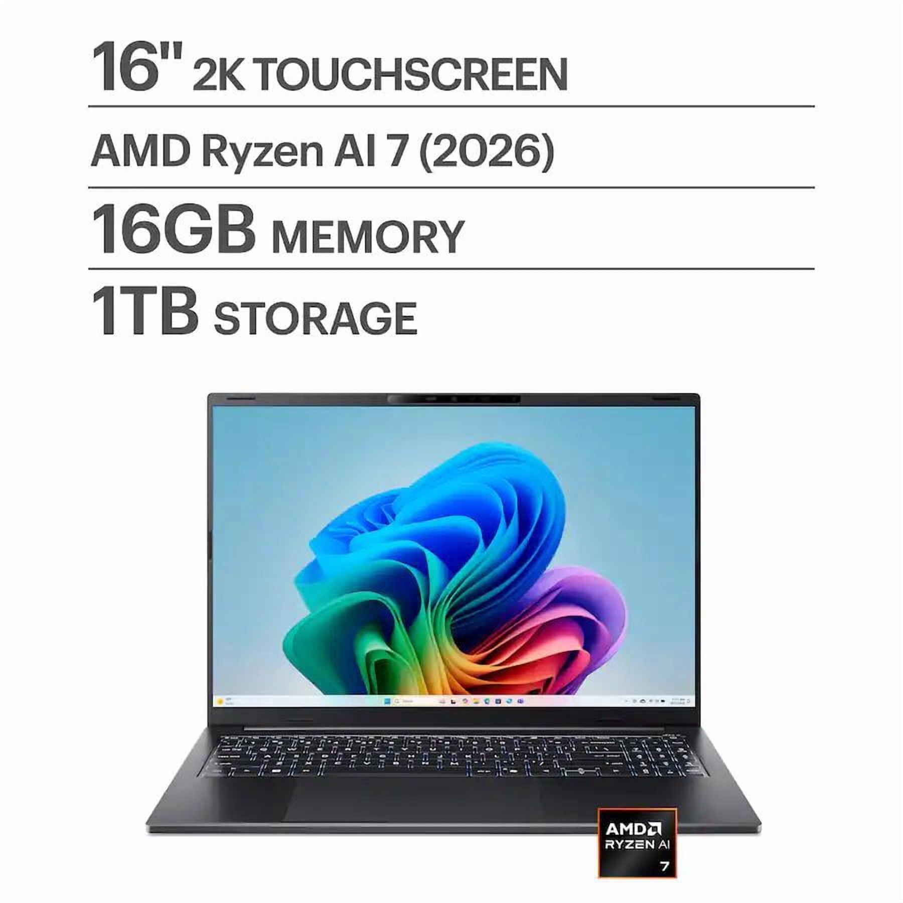 Acer - Swift Go 16 AI - Copilot+ PC - 16" WUXGA Touchscreen Laptop - AMD Ryzen AI 7 445 2026 - 16GB Memory 1TB Storage - Obsidian Black