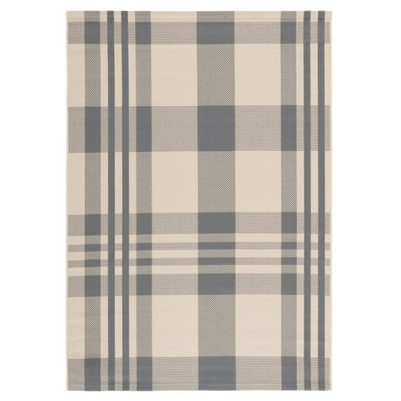 SAFAVIEH Courtyard Benjamin Plaid Indoor/Outdoor Area Rug, Grey/Bone, 5'3" x 7'7"