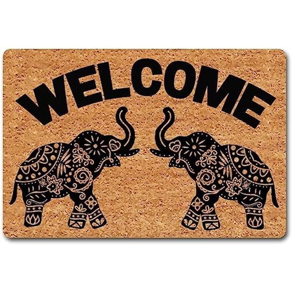 Bohemian Style Elephant Funny Welcome Doormat Personalized Door Mat Bath Rug Non-Slip Dust Inside/Outside Floor Carpet for Kitchen Front Hall Lawn 18x30 Inch