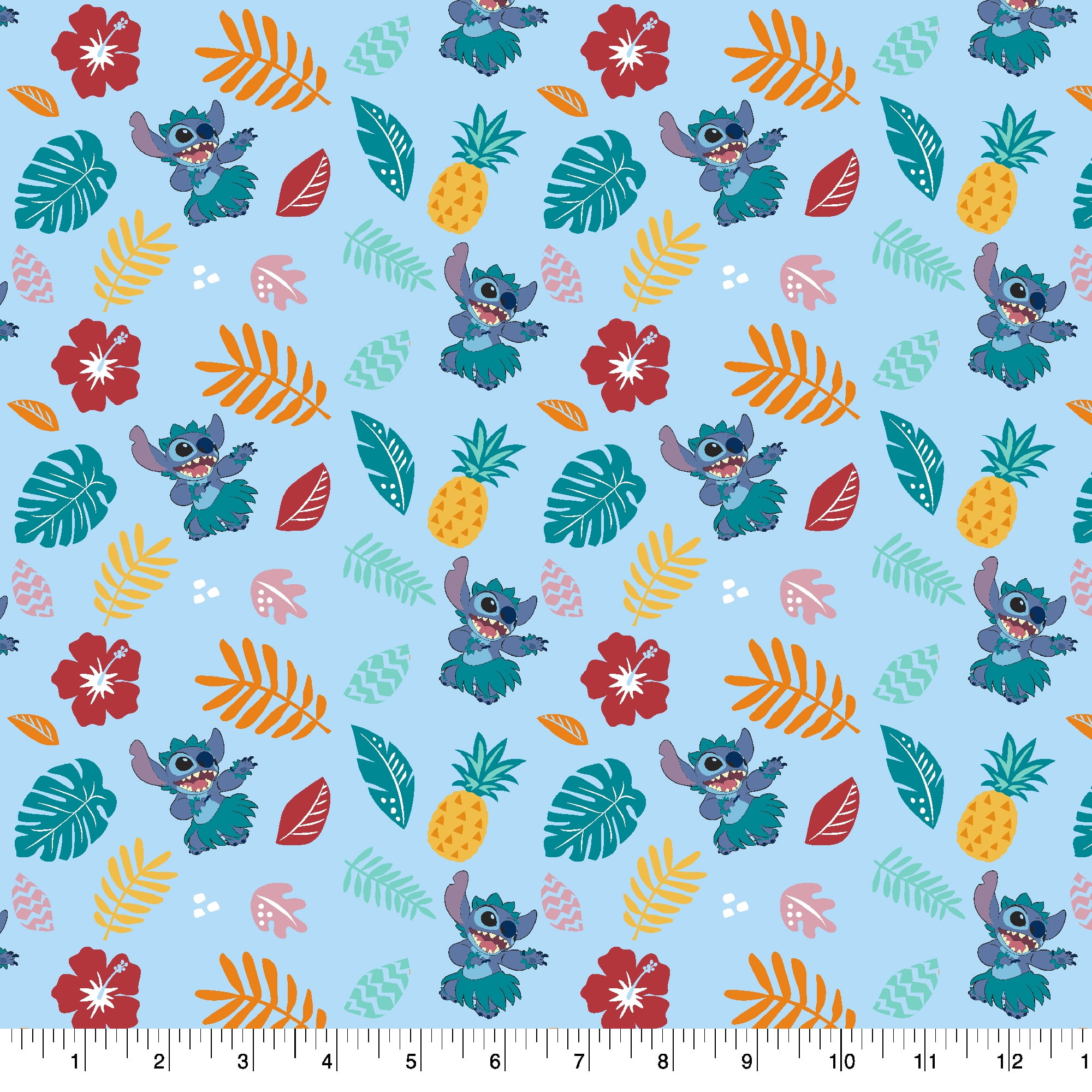 Springs Creative 43" 100% Cotton Disney Stitch Hawaiian Floral Sewing & Craft Fabric 15 yd By the Bolt, Light Blue