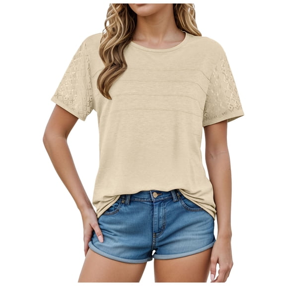 Gerichy Womens Summer Tops, Blouses for Women Short Sleeve Lace Tops Dressy Casual Tees, Sizes S-2XL Womens Summer Short Sleeve Shirts Trendy T Shirts Dressy Casual Blouses Crew Neck Tunic