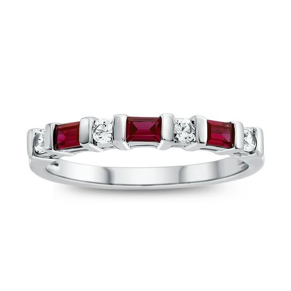 FJC Finejewelers 3x2mm Baguette Garnet and Created White Sapphire Stackable Band Ring