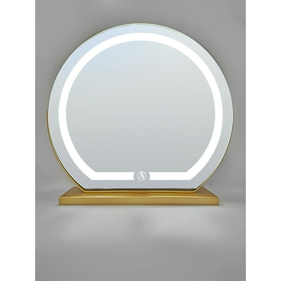 Hollywood Vanity Mirror With LED Lights 3 Color Dimmable Gold Metal Desktop Arch Large Mirror Rotatable For Makeup Bedroom（40cm-Shiny Gold）