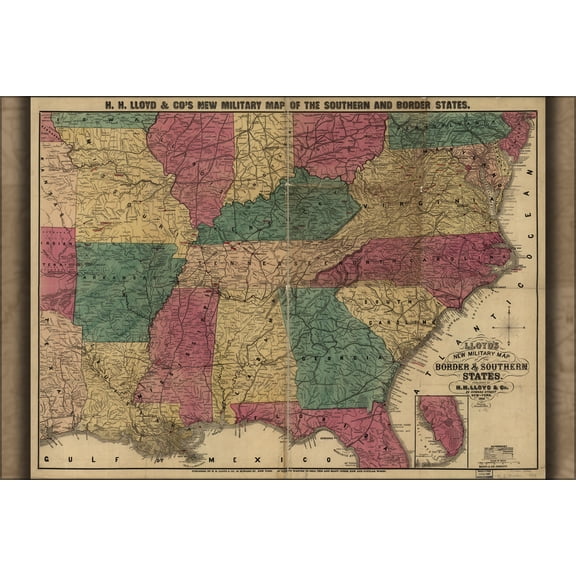 24"x36" Gallery Poster, civil war map border & southern states 1862