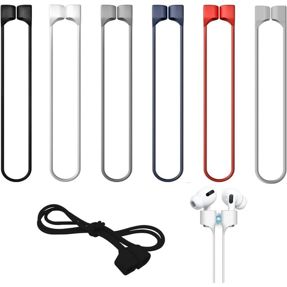 Anti-Lost Straps,6pcs Sport Soft Silicone Earbud Lanyard Strap,Neck Strap Wireless Earbuds Lanyard for Sports Running(White Black Dark Gray Light Gray Blue Red)