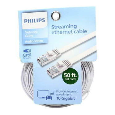 Philips Audio/Video Network Cable Cat6 Flat Streaming Ethernet Cable White, 50ft
