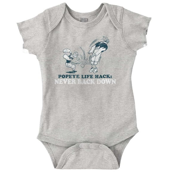 Popeye Life Hack Never Back Down Romper Boys or Girls Infant Baby Brisco Brands 12M
