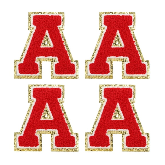 Uxcell 4Pcs Chenille Letter Patches Iron on Letter Patches Red a Alphabet Decorative Repair Embroidered Patches