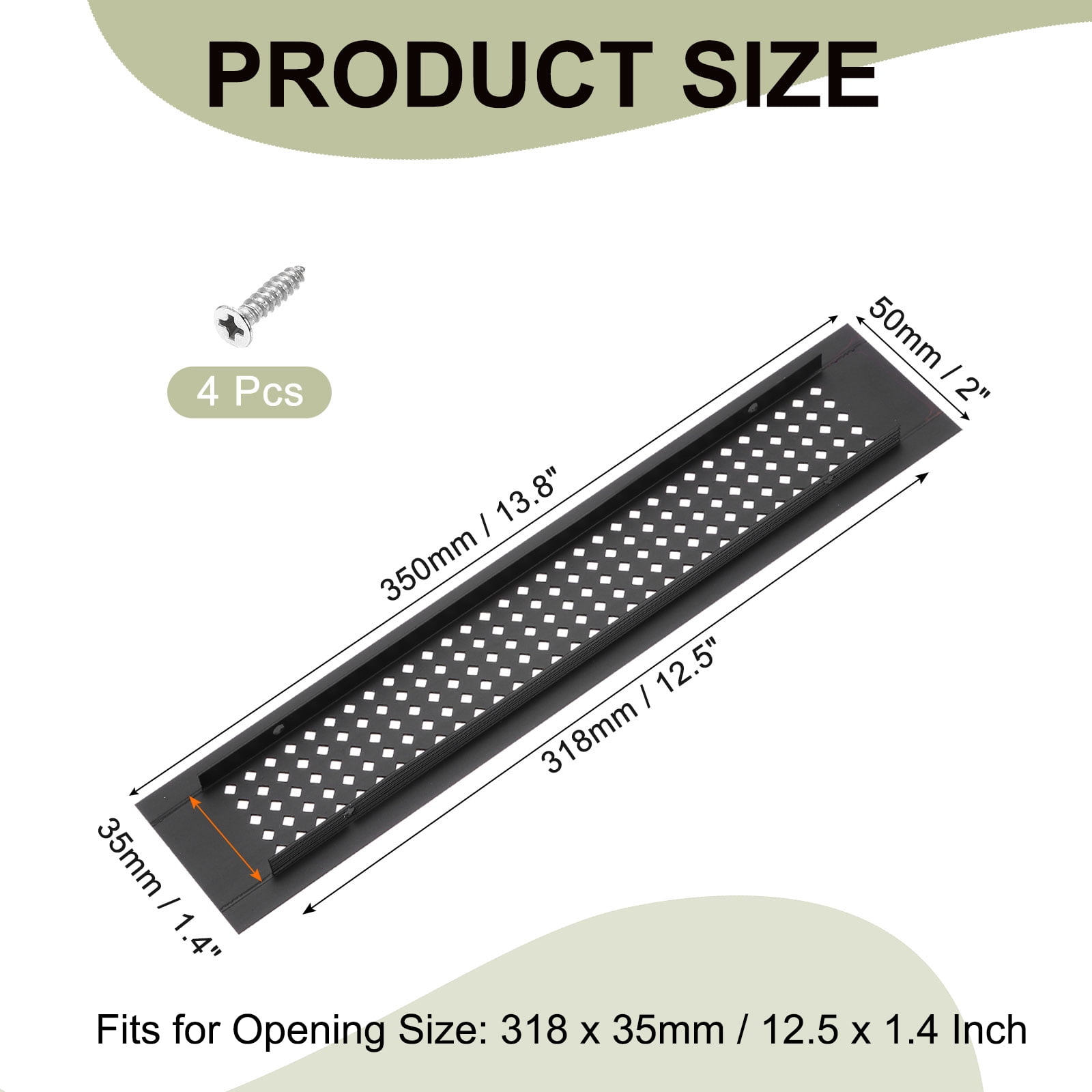 Uxcell 2Pcs 14 x 2" Door Air Vent Cover Grille Ventilation Cover with Screw Black