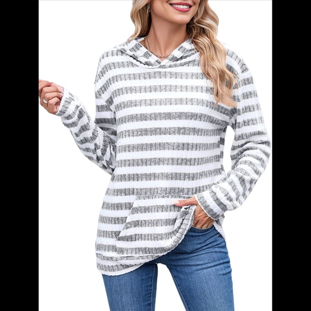Camisas de Larga para Mujer, Sudaderas con Capucha y Bolsillo Tipo Canguro, Sudaderas de Otoño. Gris L