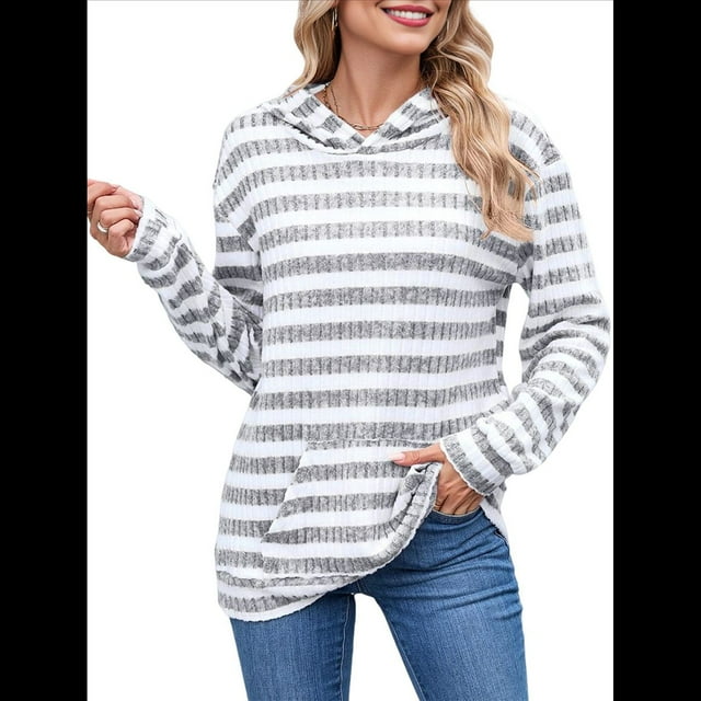 Camisas de Larga para Mujer, Sudaderas con Capucha y Bolsillo Tipo Canguro, Sudaderas de Otoño. Gris L
