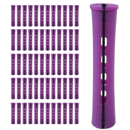 DUALFERV 60pcs Perm Rods for Women's Natural Hair, Purple, 0.75inch - Hair Roller Curler Perm Rods for Long Medium Small Hair - Plastic Cold Wave Rods, Hairdressing Styling Tool