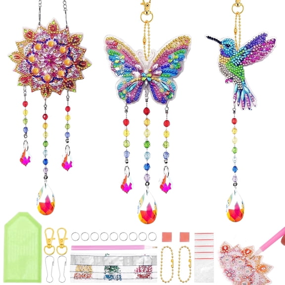 Diamond Art Kits for Kids, DIY Wind Chime Craft Kit with Suncatcher Pendants, Arts and Crafts for Girls Ages 6-12, Birthday Gifts for Kids