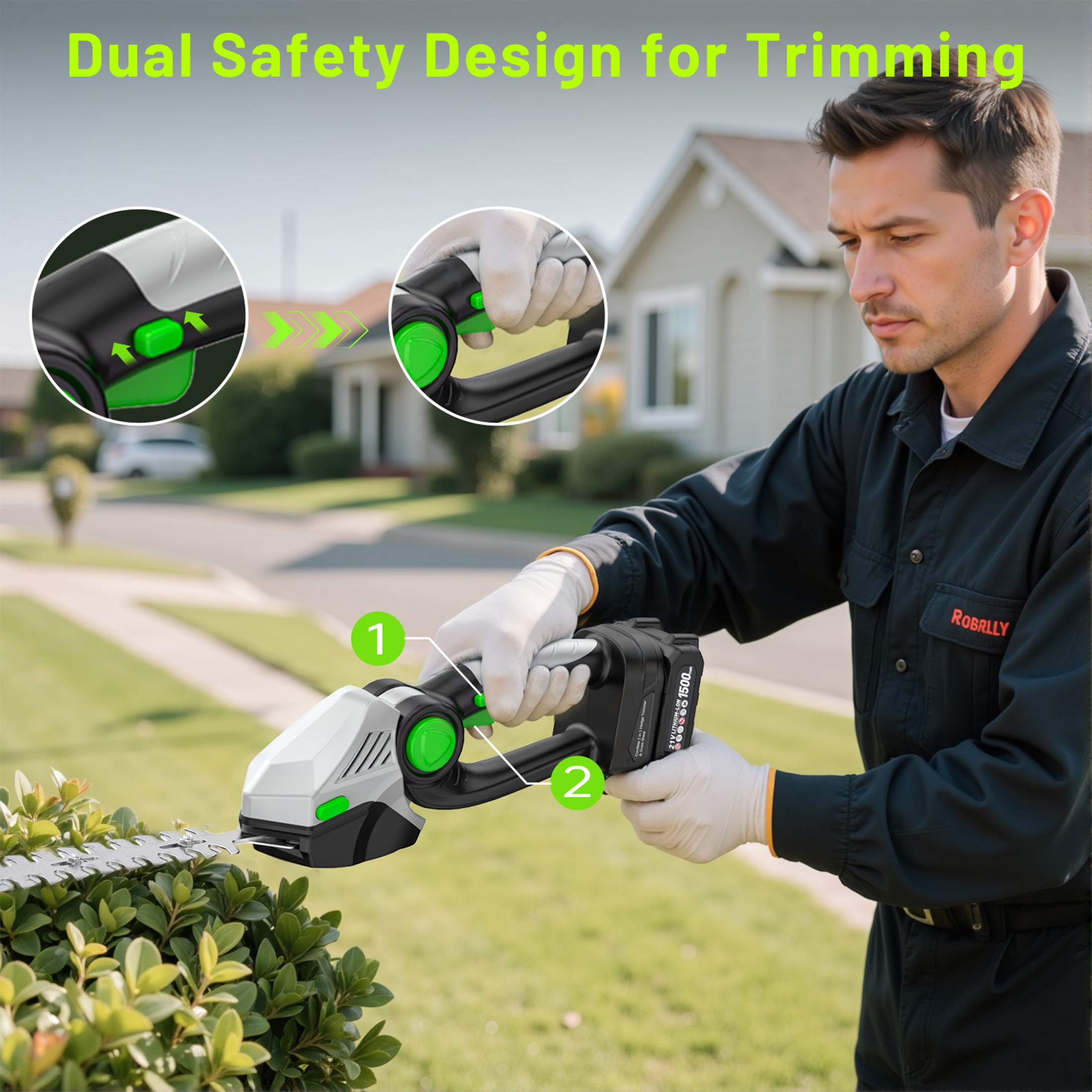 GPED Cordless Hedge Trimmer, 2-in-1 Grass Shears Handheld with 2 Pack Rechargeable Battery, Lightweight Shrubbery Trimmers, Bush Trimmer for Gardens, Yards and lawns, Gray