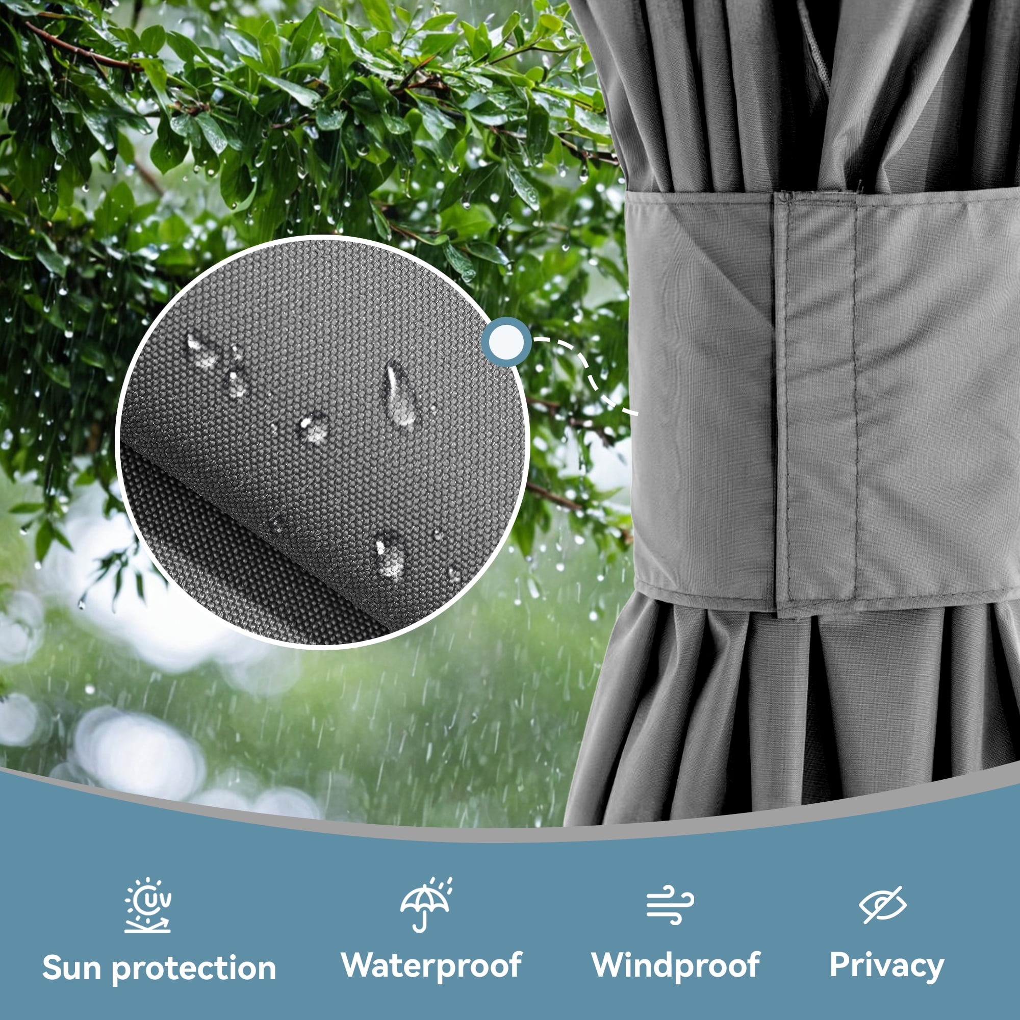 Covered Outdoor Universal 10'x12' Gazebo Curtain Replacement 4 Panel Zippered Grey Sidewalls