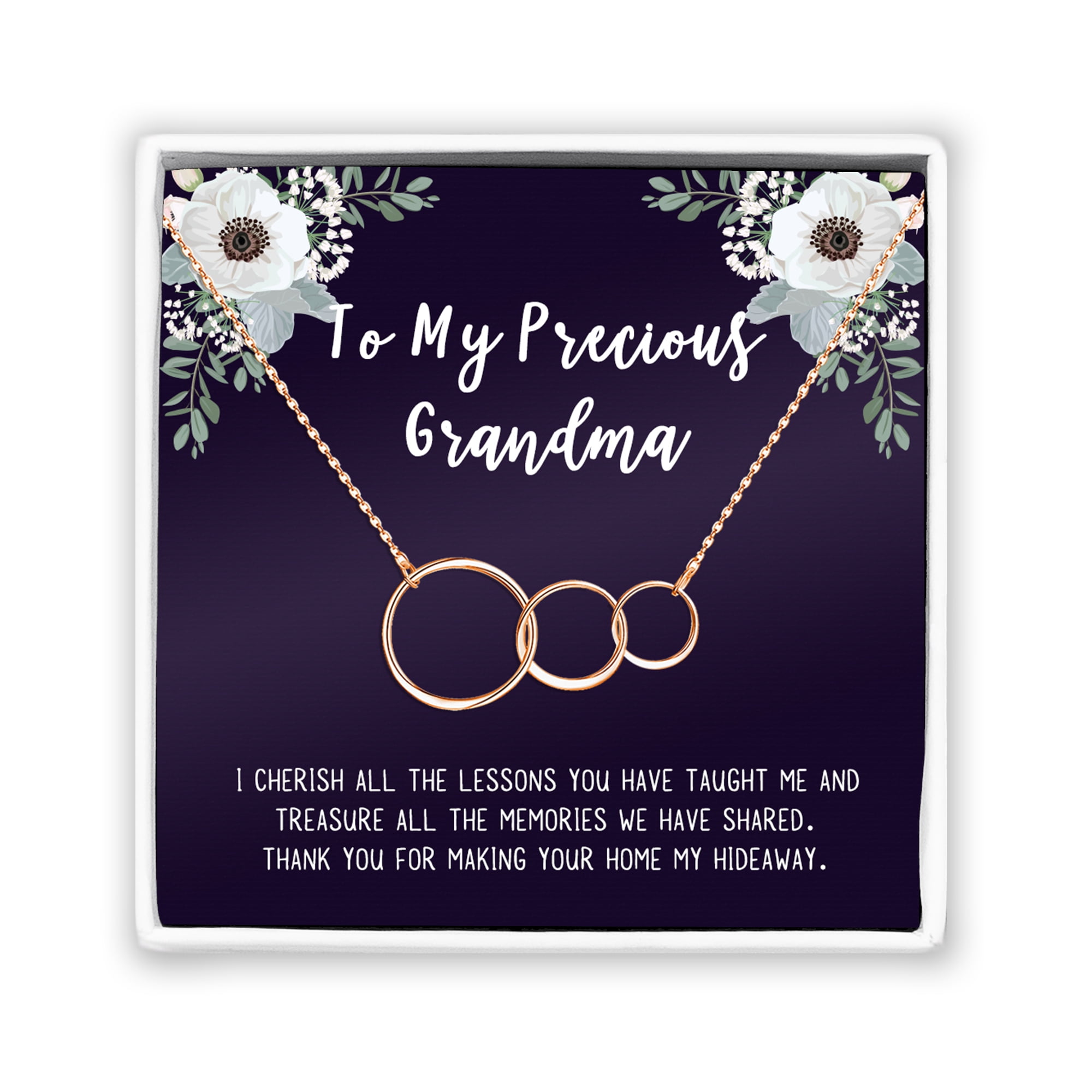 Mother's Day Gift for Grandma, Card and Necklace Gift for Grandma, Gift for Her, Jewelry Mother's Day Gift, with Gift Box and Ships Next Day! [3 Rose Gold Rings, No-Personalized Card]