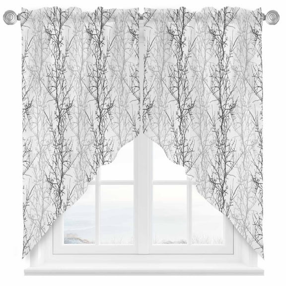Grey Tree Swag Valances for Windows 2 Pack Branch Swag Kitchen Curtains 45 Inches Long Rod Pocket Short Window Treatment for Kitchen Bathroom 36"x45"