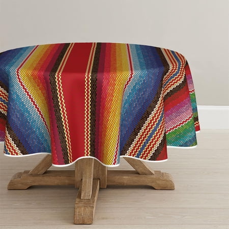 Mexico Tablecloth 60x60 Inch Round Halloween Cinco De Mayo Fiesta Colorful Stripes Washable Seasonal Table Cover for Party Picnic Dinner Decor