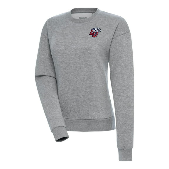 Women's Antigua Heather Gray Liberty Flames Victory Crewneck Pullover Sweatshirt