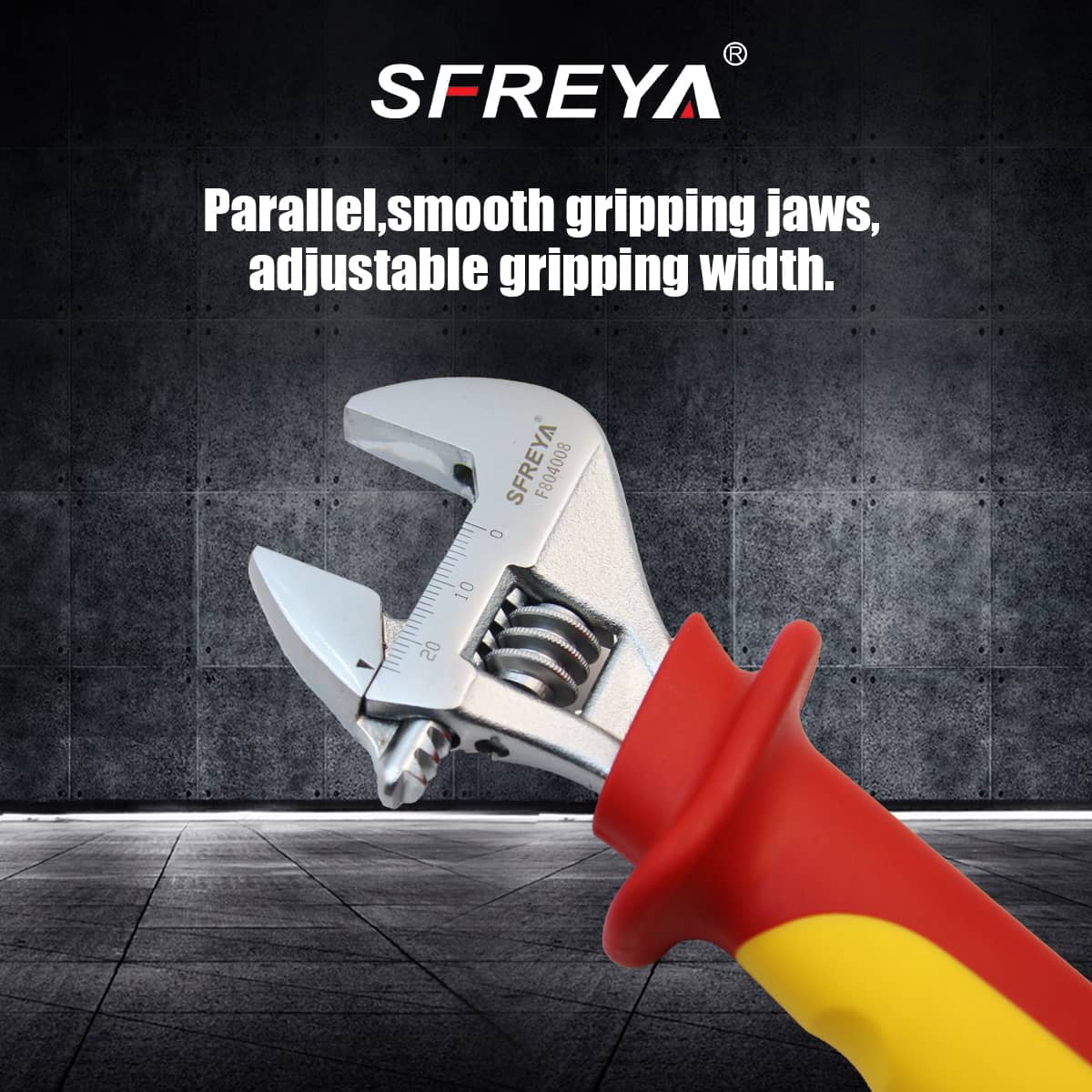 SFREYA F804010 Insulated Adjustable Wrench, VDE Certified 1000V Live Wire Work, Ergonomic Non-Slip Handle, European & US Standard Professional Electrician Insulated Spanner Tool