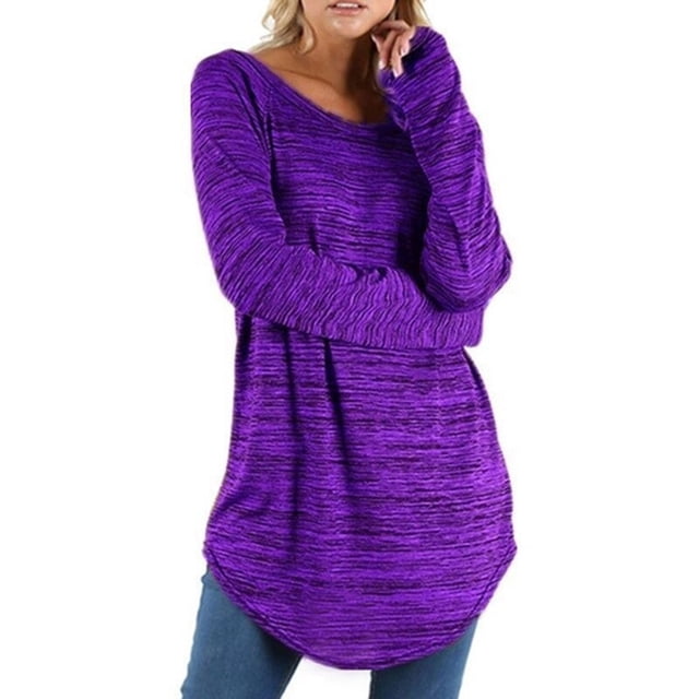 Pntutb Camiseta de manga larga con cuello redondo y cuello redondo para mujer de color sólido Pntutb Pntutb-4800