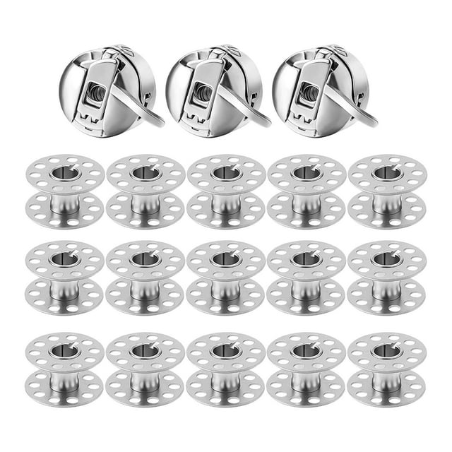 veasfak 15Pc 21mm Universal Sewing Machine Bobbins Bobbin Spools & 3x Bobbin Case