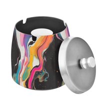 Yayeee Ashtray with Lid for Cigarette Smokeless Stainless Steel Home Ash Holder, Colorful Black