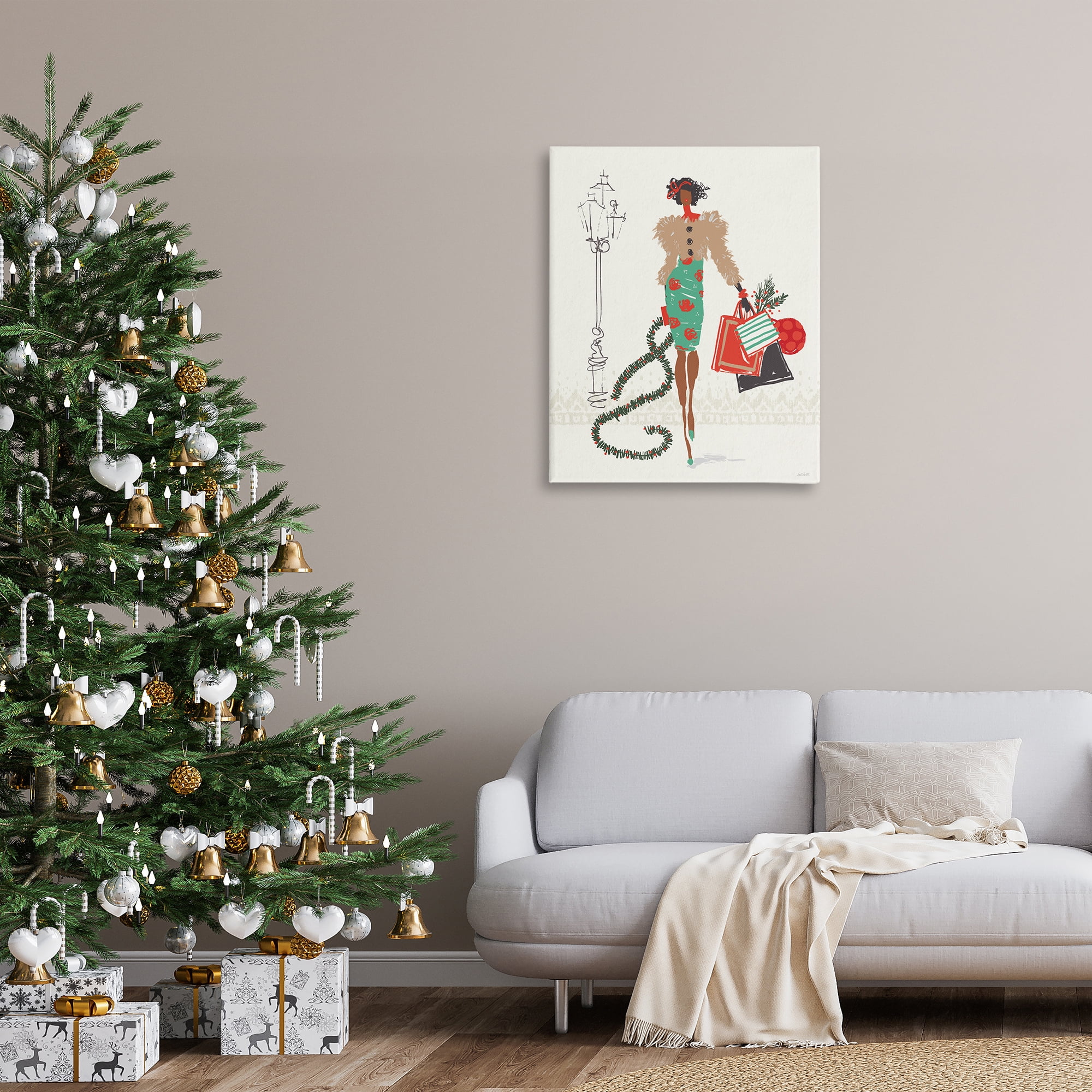 Stupell Industries Festive Shopping Girl Holiday Painting Gallery Wrapped Canvas Art Prints Wall Art, 30 x 40