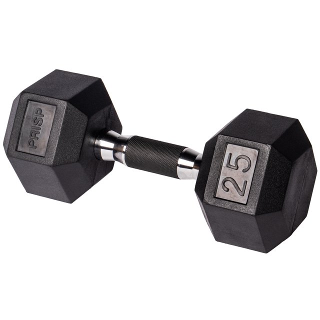PRISP Rubber Encased Hex Dumbbell - Cast Iron Hand Weight for Home Gym, Exercise and Fitness with Rubber Grip; Sold Individually