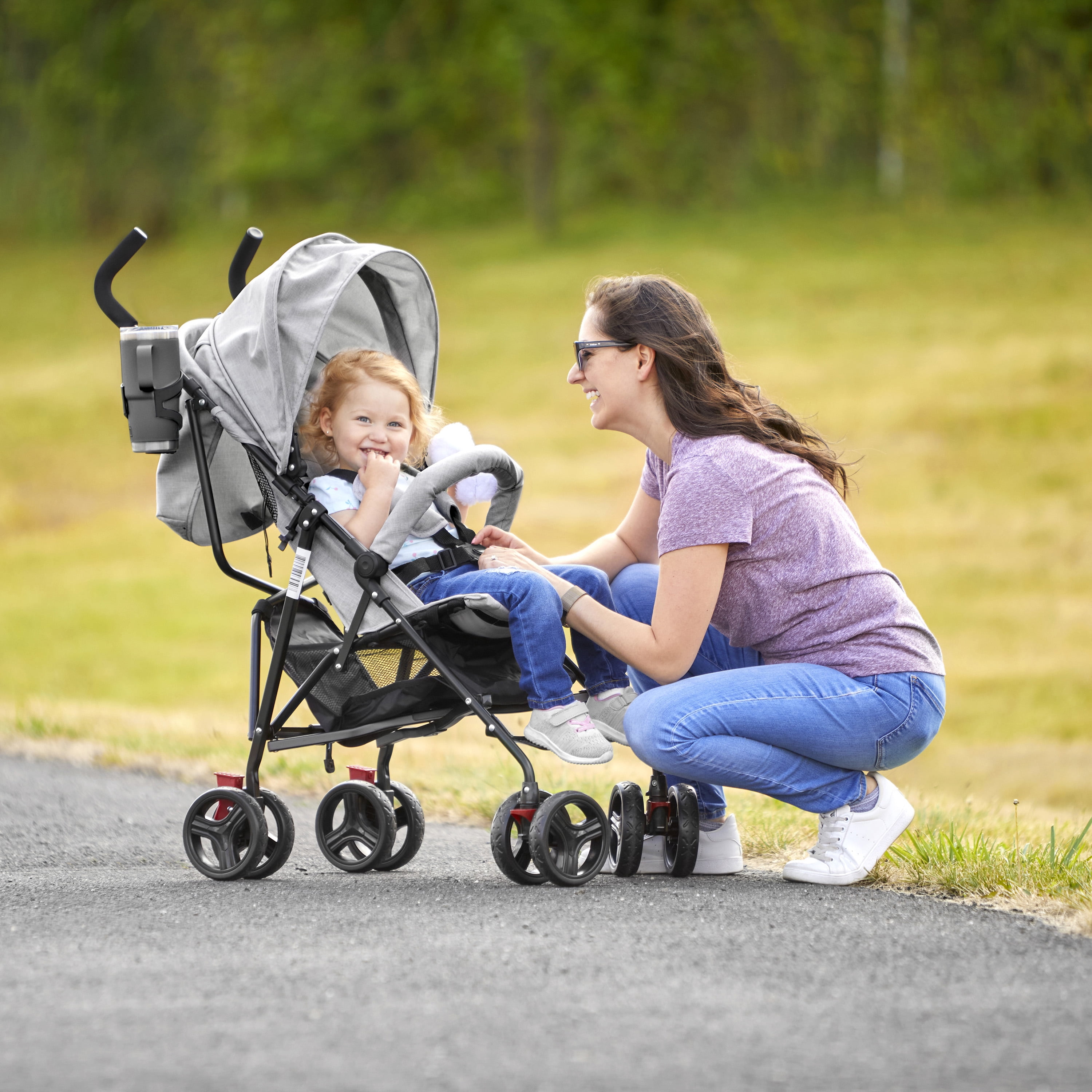 Dream On Me Vista Moonwalk Stroller | Lightweight Infant Stroller with Compact Fold | Multi-Position Recline | Canopy with Sun Visor | Perfect for Traveling and Theme Parks, Light Gray